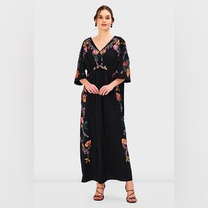 Floral Embellished Crepe Empire Kaftan Dress